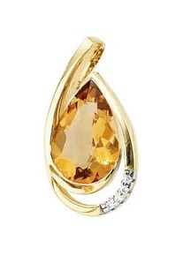 Ketten-Anhänger Jobo "Anhänger Tropfen" Schmuckanhänger Gr. SI = kleine Einschlüsse, Gelbgold 585-Diamanten, gelb (gelbgold 585) Damen 585 Gold mit 4 Diamanten und Citrin