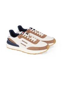 Keilsneaker Tommy Jeans "TJM TECHNICAL RUNNER ESS" Gr. 46, beige (beige kombiniert) Herren Schuhe Freizeitschuh, Halbschuh, Schnürschuh mit gepolstertem Schaftrand