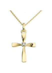 Kreuz-Anhänger Firetti "Schmuck Geschenk Gold 333 Halsschmuck Anhänger für Kette Kreuz" Schmuckanhänger Gr. 0,01 ct, Gelbgold 333-Diamanten, 0,4 g, goldfarben (gelbgoldfarben, weißgoldfarben, w=weiß) Damen mit Diamant