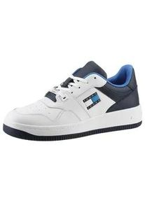 Sneaker Tommy Jeans "TJM BASKET LEATHER" Gr. 44, bunt (weiß, dunkelblau) Herren Schuhe Freizeitschuh, Halbschuh, Schnürschuh mit kontrastfarbenen Details