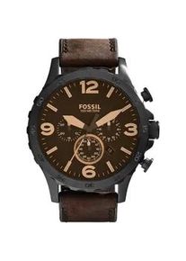 Chronograph Fossil "NATE, JR1487" Armbanduhren braun Herren Quarzuhr, Armbanduhr, Herrenuhr, Stoppfunktion, Lederarmband, Datum