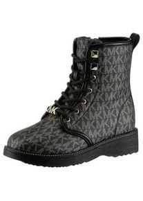 Schnürboots Michael Kors KIDS "HASKELL LOGO" Gr. 33, goldfarben (schwarz-goldfarben) Kinder Schuhe Monogramm Stiefel, Schnürstiefel, Winterstiefel mit Blockabsatz