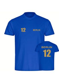 multifanshop Kinder T-Shirt - Berlin blau - Trikot Nummer 12 gold - Druck gold metallic - Kind
