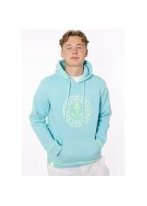 Hoodie Zwillingsherz ""Anker & Moin" Herren" Gr. S, blau (türkis) Herren Sweatshirts mit neongelber Kontrastnaht