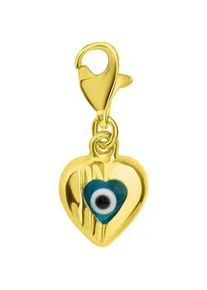 Charm-Einhänger Firetti "Schmuck Geschenk Gold 333 Anhänger Charms Herz Magisches Auge" bunt (gelbgoldfarben, blau, schwarz, weiß, weiß) Damen mit Glasstein