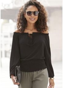 Lascana Carmenshirt schwarz Gr. 32/34 für Damen. Mit Carmenausschnitt. Figurumspielend
