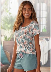 Lascana Damen Shorty, Gr. 36jadegrün, bedruckt, Single Jersey, Obermaterial: 100% Baumwolle, bedruckt, Basic, Homewear-Sets, mit Statement Print