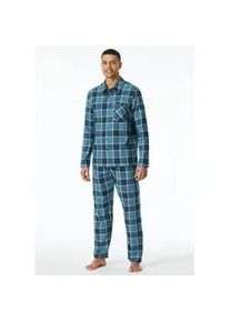 Schlafanzug Schiesser ""selected premium warming"" Gr. 50, blau (816-jeansblau) Herren Homewear-Sets mit winterlichem Karomuster