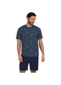 Schlafanzug TRIGEMA "TRIGEMA Kurzer mit Smiley-Motiv" Gr. 4XL, blau (navy) Herren Homewear-Sets