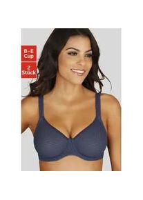 T-Shirt-BH Petite Fleur Gr. 90, Cup E, blau (marine + toffee) Damen BHs mit Bügel und grafischer Spitze, Basic Dessous