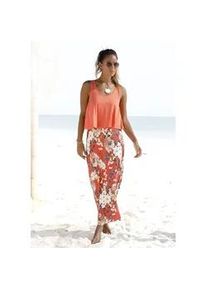 Maxikleid s.Oliver Gr. 42, N-Gr, orange (koralle, bedruckt) Damen Kleider im Lagen-Look mit Blumenprint, Sommerkleid, Strandkleid