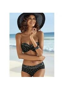 Bügel-Bandeau-Bikini-Top Lascana "Leona" Gr. 44, Cup D, schwarz-weiß (schwarz, weiß) Damen Bikini-Oberteile mit Pünktchenprint