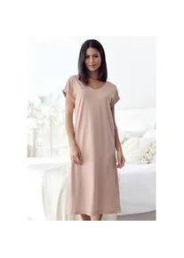 Nachthemd Lascana, Damen, Gr. 32/34, N-Gr, rosa (altrosa), Single Jersey, Obermaterial: 50% Baumwolle, 50% Viskose, unifarben, bequem Midi, V-Ausschnitt, angeschnitten,mit Aufschlag, Kleider Nachthemd, mit Seitenschlitzen