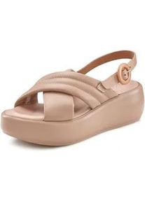 Plateausandale Lascana Gr. 39, beige (hellbeige) Damen Schuhe Riemchensandale Sandalette aus Leder mit modischem Plateau