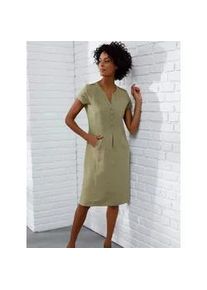 Sommerkleid CREATION L PREMIUM "Leinen-Kleid" Gr. 48, Normalgrößen, grün (khaki) Damen Kleider