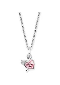 Kette mit Anhänger Herzengel "Schmuck Geschenk, Little Heart, Schutzengel Herz, HEN-ANGEL-HEART-ZIM" Halsketten Gr. Silber 925 (Sterlingsilber), L: 42cm B: 1,25mm, bunt (silberfarben, rosa) Mädchen mit Zirkonia (synth.)