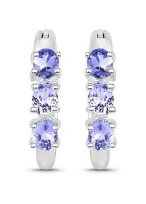 Paar Creolen VIRA JEWELS "Silber 925 rhodiniert mit 6 natürlichen violetten Tansaniten" Ohrringe Gr. ONE-SIZE, 1,02 ct, Silber 925 (Sterlingsilber), weiß (weiß, violett) Damen