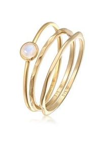 Solitärring Elli PREMIUM "Solitär Mondstein 3er Ring Set 375 Gelbgold" Fingerringe Gr. 56mm, mit Steinen, Gelbgold 375, 1mm, goldfarben (gold, weiß) Damen