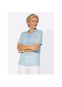 Poloshirt Classic Basics "Poloshirt" Gr. 50, blau (eisblau, weiß, geringelt) Damen Shirts