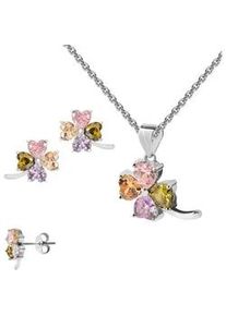 Ohrring und Ketten Set Firetti "Multipack Schmuck Geschenk Silber 925 Halskette Ohrstecker Regenbogen" Schmuck-Sets bunt (silberfarben, amethyst, peridot, pink, orange, orange) Damen Made in Germany - mit Zirkonia (synth.)