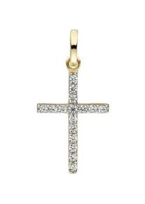 Kreuz-Anhänger Jobo "Anhänger Kreuz" Schmuckanhänger Gr. Gelbgold 375, gelb (gelbgold 375) Damen 375 Gold mit Zirkonia