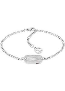 Armkette Tommy Hilfiger "SS24 DOG TAG, 2780863, 2780864" Armbänder Gr. Edelstahl, silberfarben (edelstahlfarben, weiß) Damen mit Glasstein