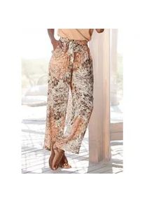 Palazzohose Lascana Gr. 34, N-Gr, orange (apricot-taupe bedruckt) Damen Hosen mit Blumendruck, sommerliche Stoffhose Taschen, Strandhose