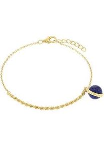 Armband Amor "Kugel, Kordelkettengliederung, 2038283" Armbänder Gr. Silber 925 (Sterlingsilber), goldfarben (gelbgoldfarben-blau + blau) Damen mit Lapislazuli