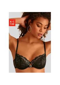 Bügel-BH Lascana Gr. 85, Cup B, schwarz (schwarz, gold) Damen BHs mit edlem Ringaccessoire, aus extravaganter Spitze, sexy Dessous