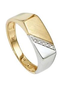 Diamantring Jobo Fingerringe Gr. 70, P2 = erkennbare Einschlüsse, Gelbgold 585-Weißgold 585-Diamanten, gelb (gelbgold 585) Herren 585 Gold bicolor mit 5 Diamanten