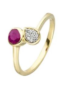 Fingerring Jobo Fingerringe Gr. 52, Gelbgold 333, rot (rubinrot, rot) Damen 333 Gold mit Rubin und 9 Zirkonia