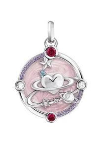 Ketten-Anhänger Thomas Sabo "rosa mit Herzplaneten und Steinen, PE959-340-9" Schmuckanhänger Gr. Silber 925 (Sterlingsilber), 9,27 g, rosa (silberfarben, rosa, rot, blau, weiß, lila, lila) Damen mit Glas-Keramik Stein, Korund (synth.), Zirkonia (synth.)