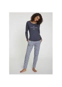 Pyjama Vivance DREAMS Gr. 40/42, blau (graublau gemustert) Damen Homewear-Sets mit süßem Schrift-Aufdruck