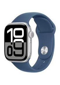 Smartwatch Apple "Watch Series 10 Aluminium" Smartwatches Gr. 42mm, Cellular, S/M, Sport Band, silberfarben (blau, silber)