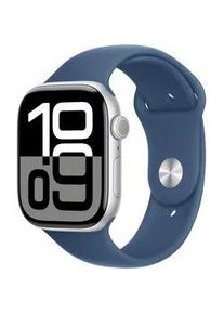 Smartwatch Apple "Watch Series 10 Aluminium" Smartwatches Gr. 46mm, Cellular, S/M, Sport Band, silberfarben (blau, silber)