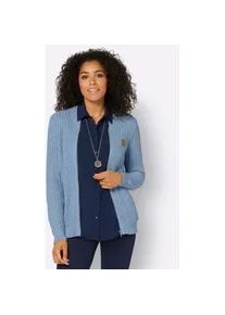 Strickjacke Casual Looks Gr. 52, blau (mittelblau, weiß, meliert) Damen Strickjacken