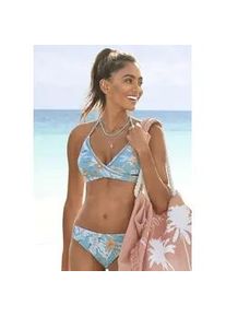 Triangel-Bikini-Top Sunseeker "Suva" Gr. 38, Cup A/B, blau (aquablau, bedruckt) Damen Bikini-Oberteile mit Mesh-Einsatz und Wickeloptik