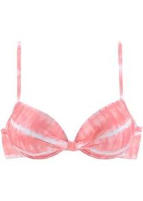 Bügel-Bikini-Top s.Oliver "Enja" Gr. 42, Cup D, rot (lobster, weiß) Damen Bikini-Oberteile mit wattierten Cups und Batikdruck