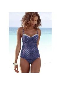 Bügel-Tankini-Top Lascana "Monri" Gr. 40, Cup D, bunt (blau, gelb, bedruckt) Damen Bikini-Oberteile mit kontrastfarbenem Detail