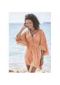 Tunikakleid Lascana Gr. 36, N-Gr, orange (pfirsich) Damen Kleider mit weiten Ärmeln, aus Spitze, Blusenkleid, Strandmode