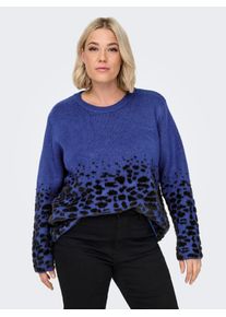Only CARMAKOMA Damen Rundhalspullover "CARANNI LS O-NECK JQ KNT", blau, casual, Gr. M, gemustert, Strick, Obermaterial: 50% Nylon, 35% Polyamid, 14%