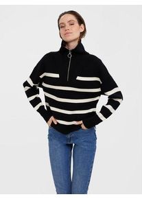 Véro Moda VERO MODA Damen Troyer "VMSABA STRIPE LS HIGHNECK BLOUSE GA NOOS", schwarz, modisch, Gr. XS, gestreift, Strick, Obermaterial: 50% Viskose, 28%