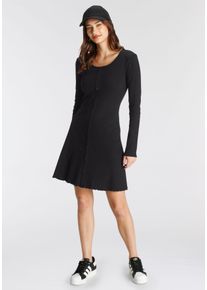 AJC Damen Minikleid, schwarz, casual, Gr. 36, clean, unifarben, Rippware, Obermaterial: 95% Baumwolle, 5% Elasthan, Kleider, mit Zierknopfleiste
