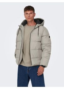 Only & Sons ONLY & SONS Herren Steppjacke "ONSMARLON LIFE HOOD PUFFER JACKET OTW VD", grau, modisch, Gr. XL, unifarben, Web, Obermaterial: 100% Polyester, Jacken