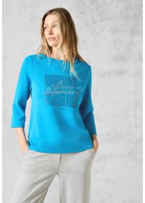 Cecil Damen 3/4-Arm-Shirt, blau, casual, Gr. L, bedruckt, Stoff, 49% Polyester, 45% Modal, 6% Elasthan, Shirts, mit U-Boot-Ausschnitt