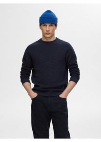 Selected Homme Herren Strickpullover "SLHROSS LS KNIT STRUCTURE CREW NECK NOOS", blau, modisch, Gr. L, unifarben, Strick, Obermaterial: 100%