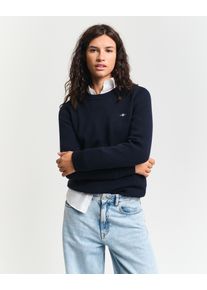 Gant Damen Rundhalspullover "CLASSIC COTTON C-NECK", blau, casual, Gr. XL, Strick, Obermaterial: 100% Baumwolle, Pullover, mit Zopfstrickmuster