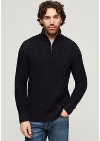 Superdry Herren Strickpullover "Jacob Cable Knit Half Zip", blau, modisch, Gr. XL, unifarben, Strick, Obermaterial: 70% Polyacryl, 30% Wolle, Pullover