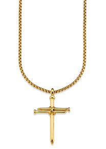 Bruno Banani Herren Kette mit Anhänger "Schmuck Geschenk Halskette Kreuz, Venezianerkette", Edelstahl, L: 55cm B: 3mm, gold, Edelstahl, B:3mm,