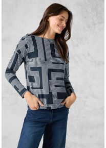 Cecil Damen Langarmshirt, blau, casual, Gr. XXL, bedruckt, Web, Stoff, 48% Baumwolle, 48% Modal, 4% Elasthan, Shirts, mit U-Boot-Ausschnitt